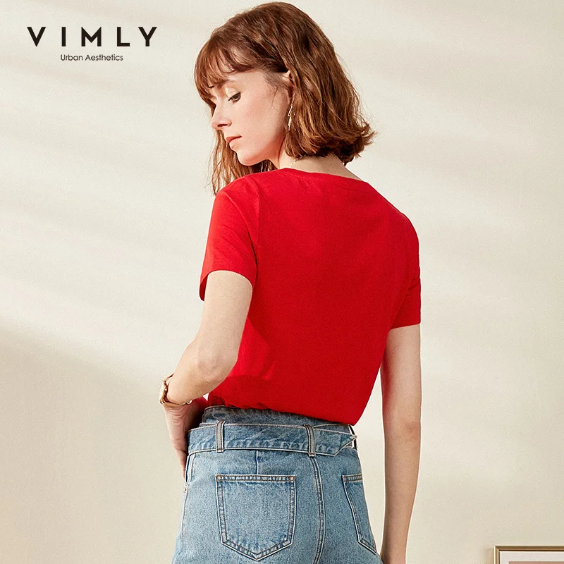 Женская хлопковая футболка с короткими рукавами Vimly Повседневная Свободная