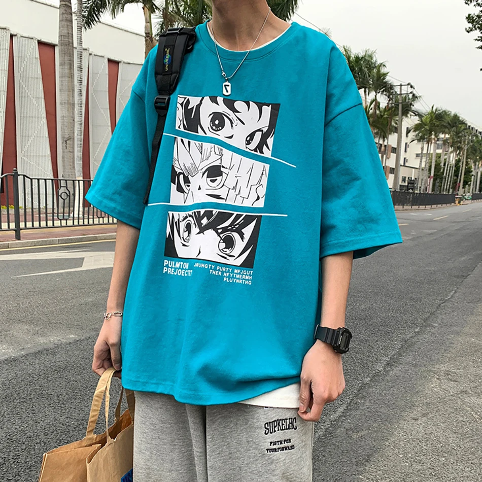 

New For 2021 Fashion Summer Loose Men T Shirt Anime Print Hip Hop Oversize T Shirt Casual Cotton Short Sleeve