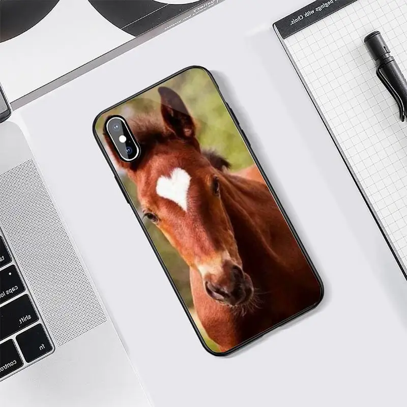 

Watercolor Horse Running Phone Case Tempered glass For iphone 5C 6 6S 7 8 plus X XS XR 11 PRO MAX