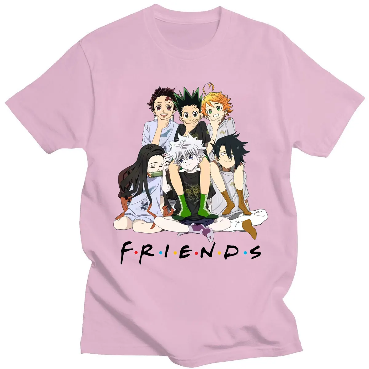 

Japanese Anime The Promised Neverland Hunter X Hunter Demon Slayer Friends Print T Shirt Summer Short Sleeve Men Women Tee Shirt