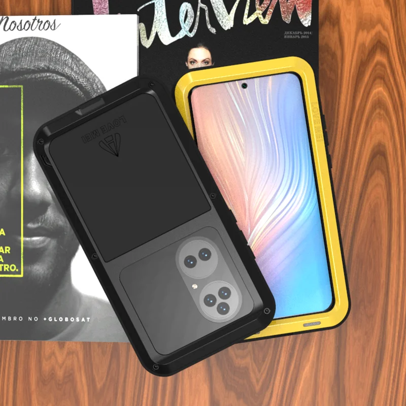 

Original LOVE MEI Aluminum Metal Silicone Shockproof Cover For Huawei P50 Pro Dirt Shock Proof Phone Case