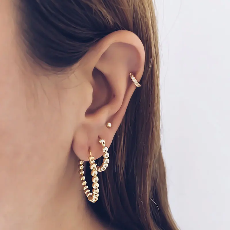 

CANNER 925 Sterling Silver Hoop Earrings For Girl Women 2021 Round Bead Huggie Ear rings European and American Jewelry Brinco