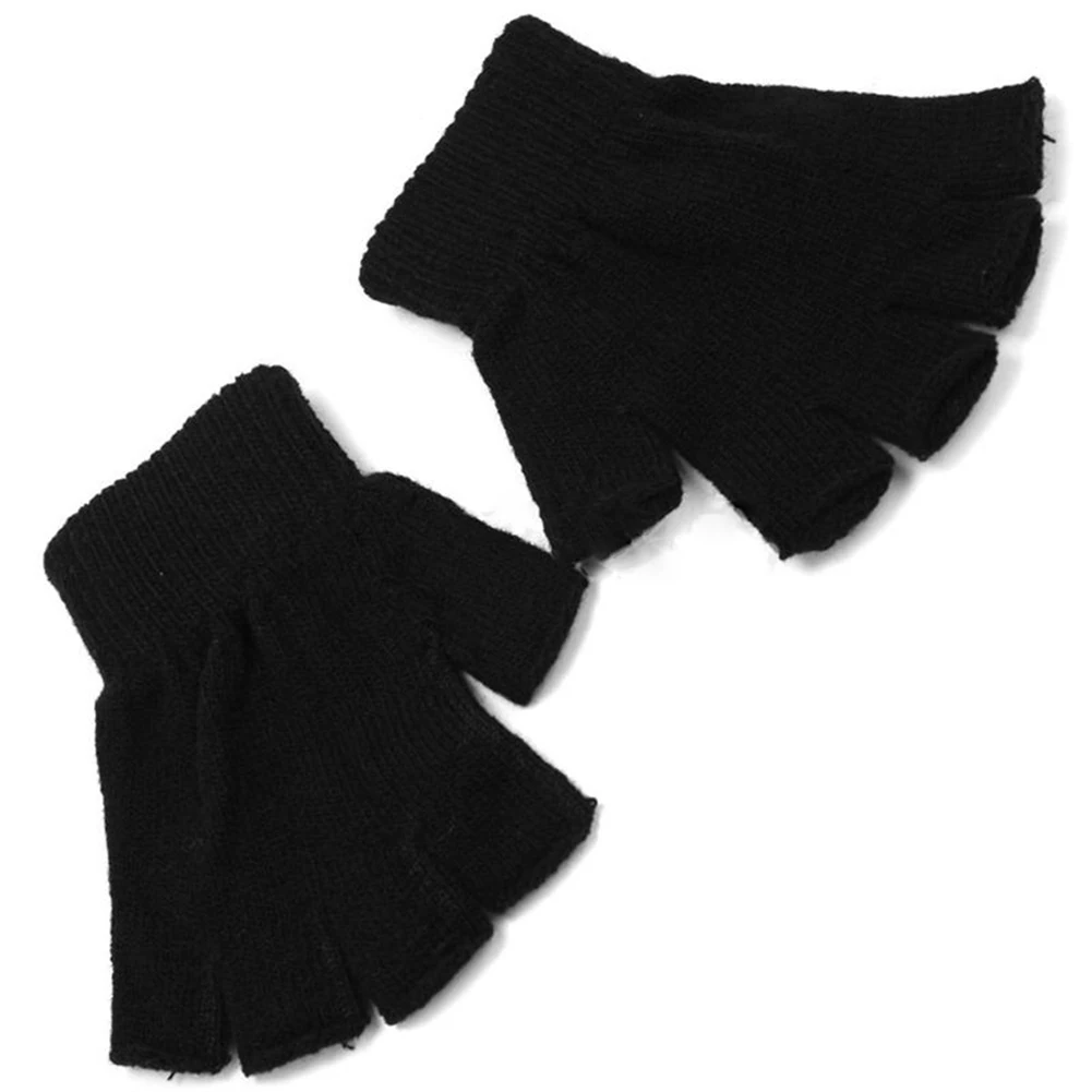 

Unisex Adults Half Finger Gloves Plain Knitted Fingerless Autumn Winter Warm Mittens Tactical Military Outdoor Warm Black Gloves