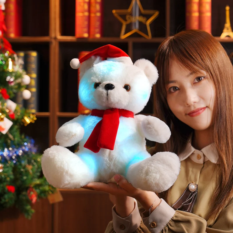 

28cm Cute Glowing Christmas Bear Plush Doll Creative Light Up LED Teddy Bear Stuffed Animals Plush Toy Pillow Gift for Kids