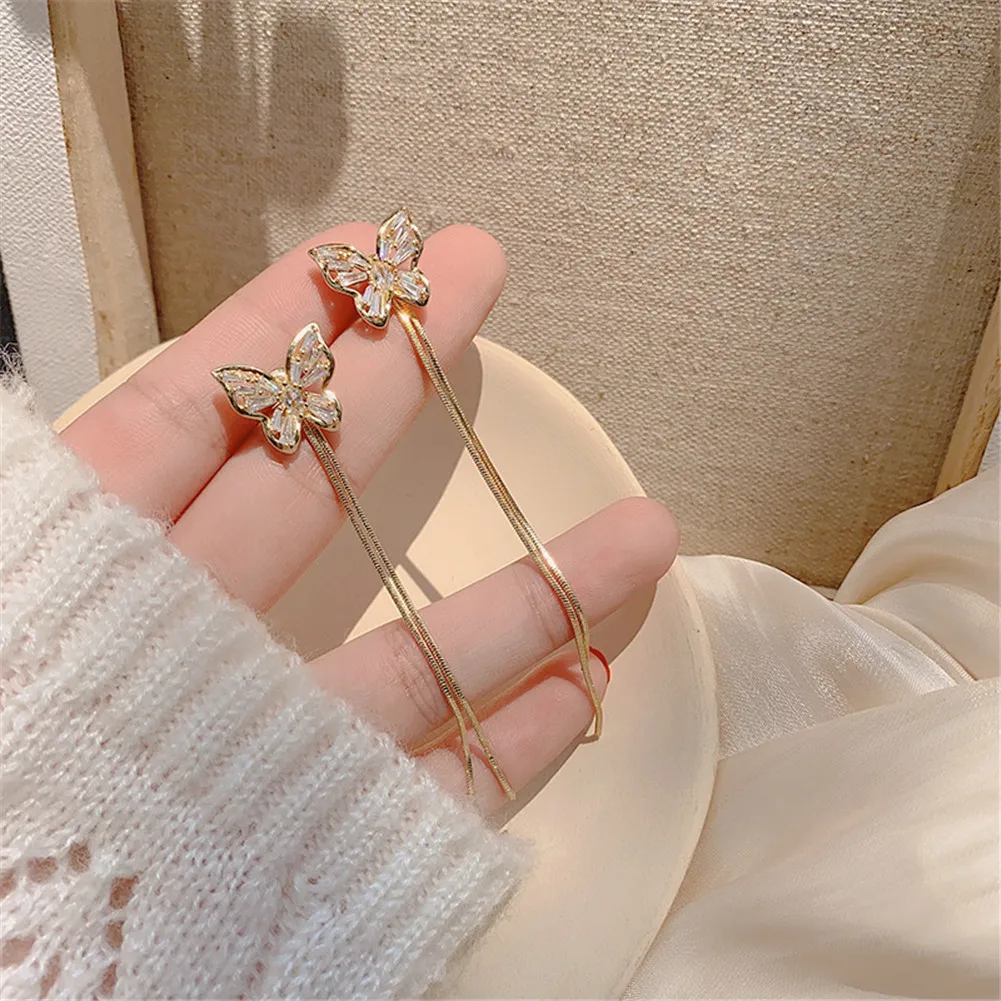 

luxury designer Butterfly Zircon tassel earings for women A two-wear personality Birthday Long earrings copper Women's jewelry