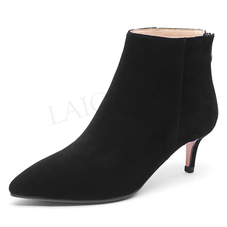 LGZ932 Black Suede LAIGZEM/женские ботильоны из натуральной кожи; ботинки на низком каблуке с молнией сзади; сезон осень-зима; женская обувь; botas mujer; размеры 40, 41, 42, 43 - Цвет: LGZ932 Black Suede
