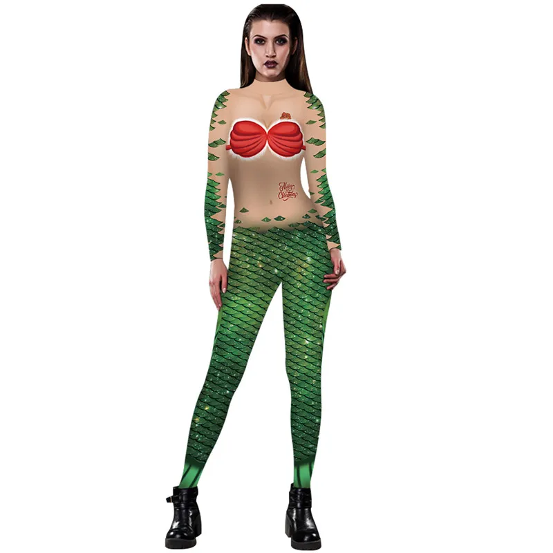 Новинка 2020 облегающий Рождественский комбинезон на молнии женские вечерние