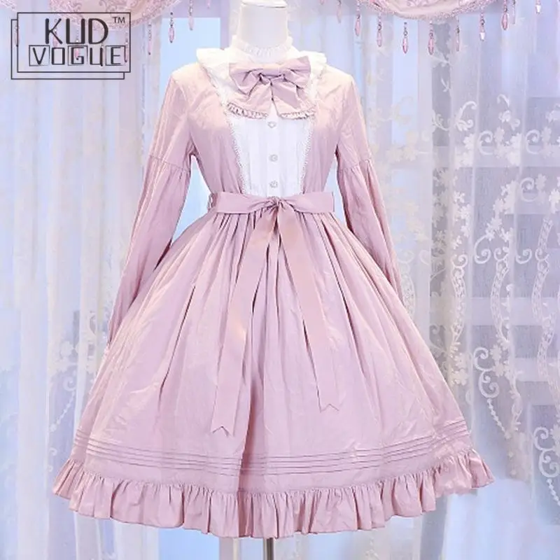 Платье для женщин в стиле Лолиты винтажное платье с высокой талией и длинным