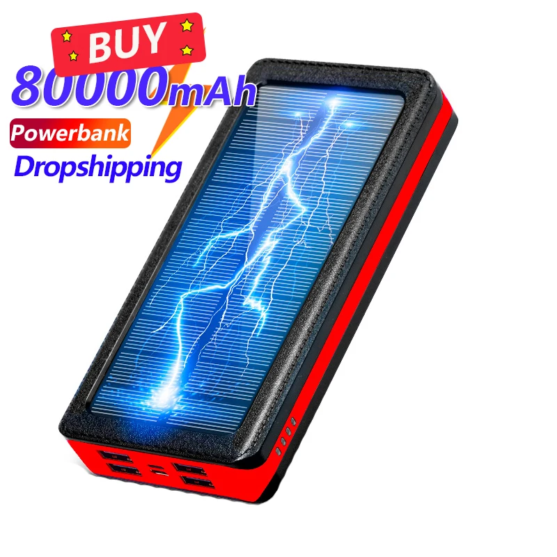 

80000mAh Solar Power Bank Portable Charger LED Flashlight Fast Charging External Battery Powerbank for Xiaomi Samsung IPhone
