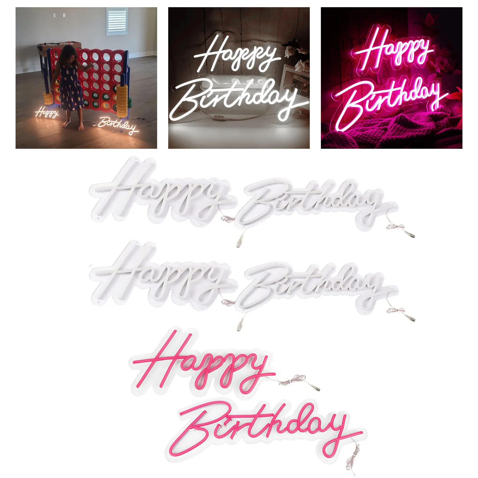 

Happy Birthday Neon Sign Lighting Wall Decor Light up Lamp Night Lights Backdrop LED for Girls Boys Gifts Bedroom Hotel