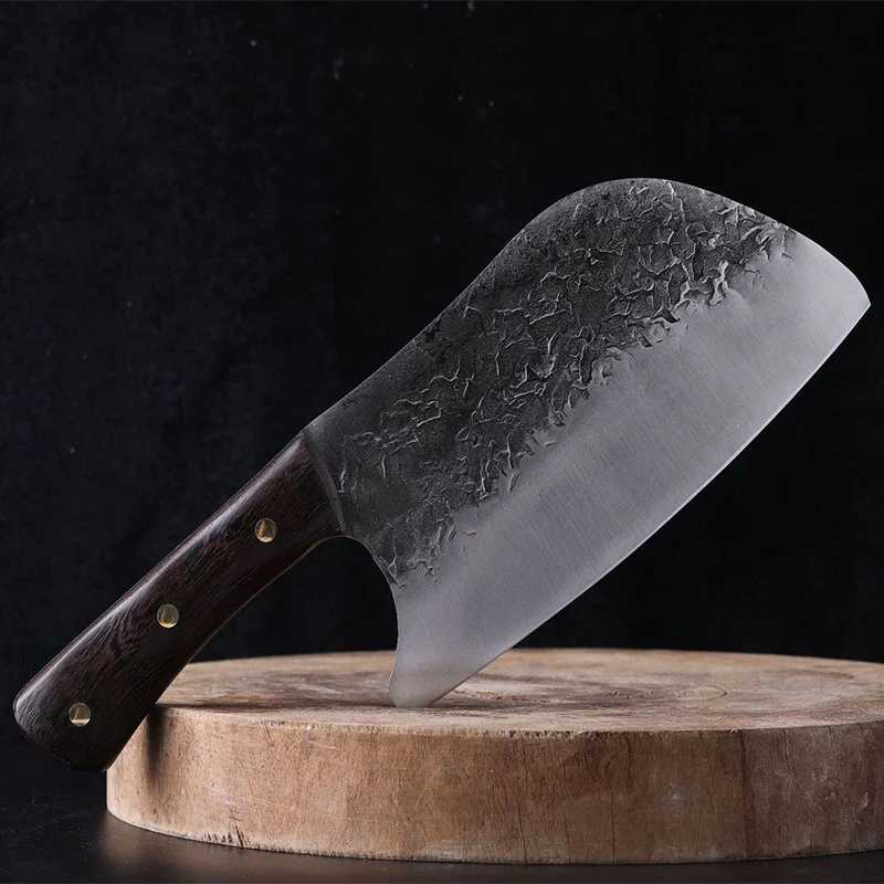 

Traditional Handmade Forged Kitchen Knife Wooden Handle Meat Slicer Hammer Stainless Steel Chef's Chopper Cooking Knives Butche