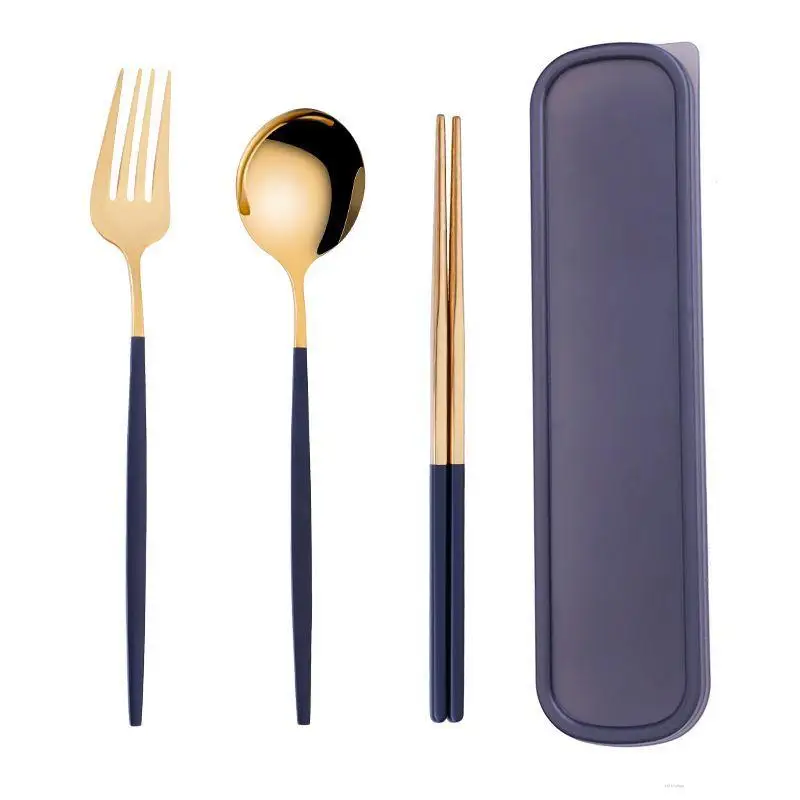 

3pcs/set Stainless Steel Portable Tableware Set Outdoor Spoon/Fork/Chopsticks Set For Students