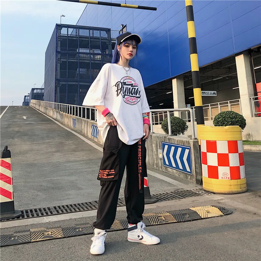 Брюки карандаш женские с поясом тонкие штаны в стиле хип хоп уличная одежда