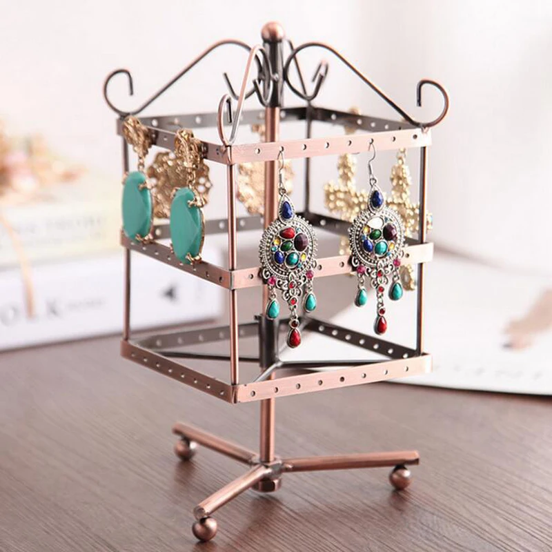 Nice Rotation Square Metal Multi-Functional Earrings Holder Jewellery Hanging Stand Stud 96 Holes Jewelry Display Gift Packaging