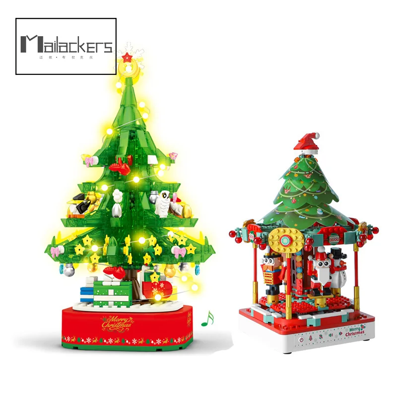 

Mailackers Рождественская елка вращающаяся музыкальная шкатулка Строительные блоки Друзья Санта-Клаус светодиодная подсветка Сияющие рождественские блоки игрушки для детей