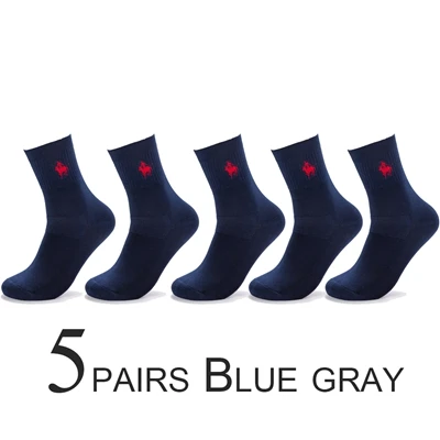 A 5 pairs blue gray PIER POLO, носки, мужские хлопковые нарядные носки, брендовые новые деловые мужские носки, мужские носки высокого качества для отдыха, длинные носки в подарок, размер 39-44 - Цвет: A 5 pairs blue gray