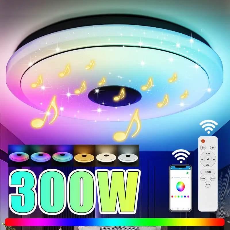 

40CM 300W RGB Dimmable Music Ceiling Lamp Remote+APP Control BT Colorful Ceiling Lights Home bluetooth Speaker Lighting Fixture