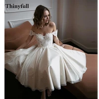 2021glitter a line short lace wedding dresses flower appliques off shoulder sleeveless beach princess wedding party gowns