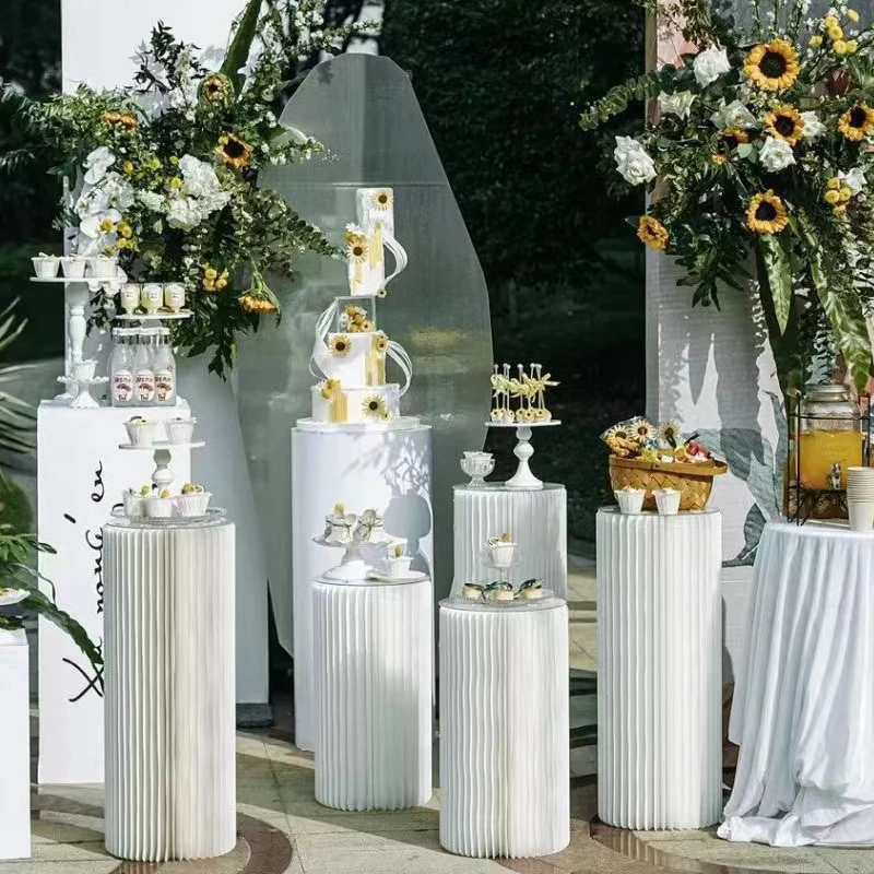 

White Wedding Party Decoration Origami Roman Cylindrical Dessert Table Racks Birthday Events Mall Road Guide Props