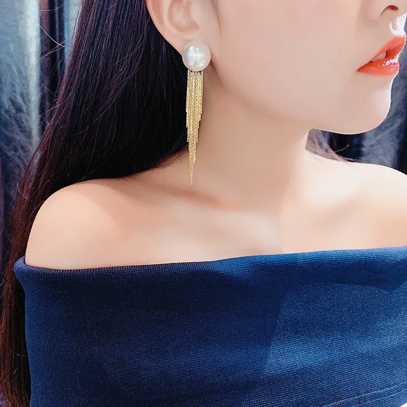 Женские длинные серьги кисточки с жемчугом в европейском и американском