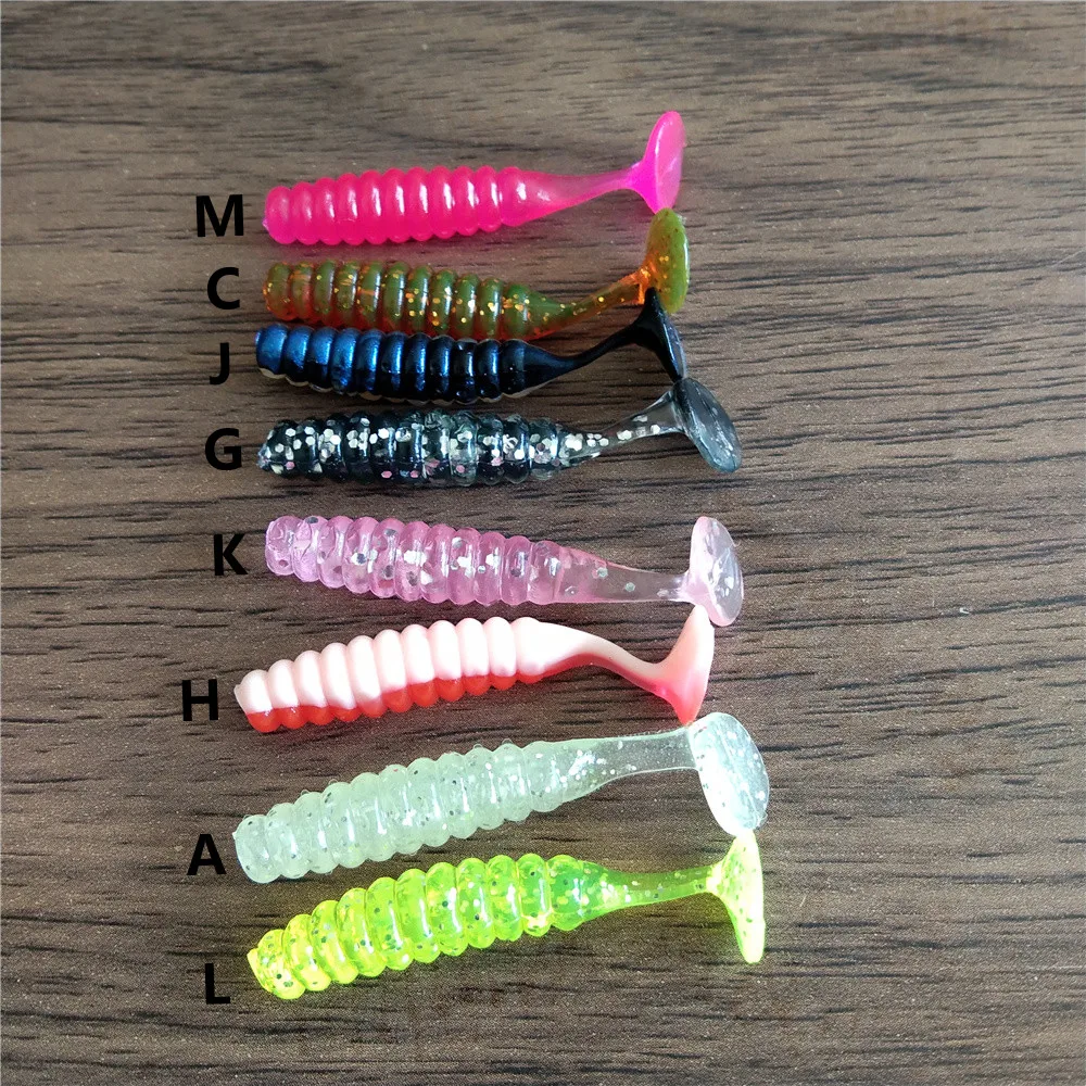

Swolfy 50pcs 4cm 1g Fishing Lure Mini T Tail Soft Bait SwimBait Plastic Worm Fishing Bait Small T Tail Soft Bionic Bait Lure