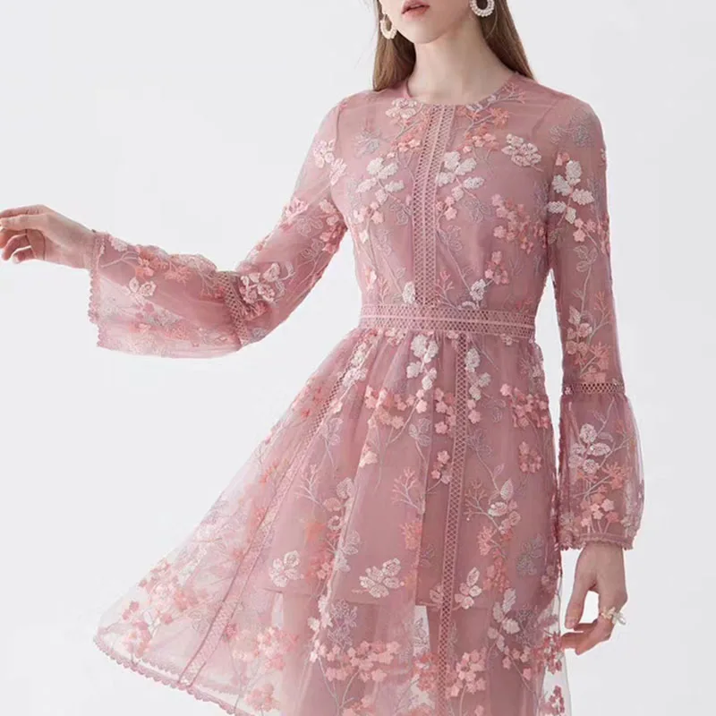 Качественная розовая серия мягкая марлевая ткань блестящая Цветочная вышивка