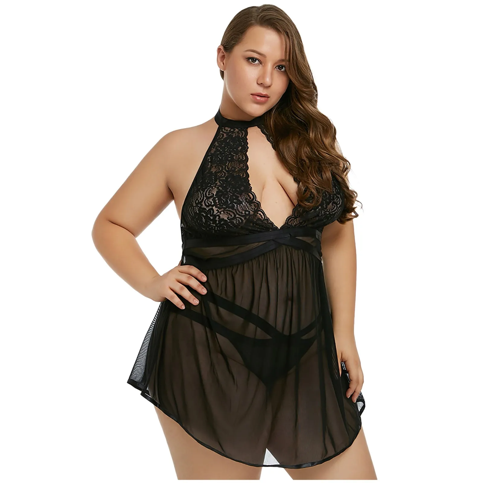 Женское вязаное кружевное белье на бретельках с вырезом Тедди нижнее вышивкой