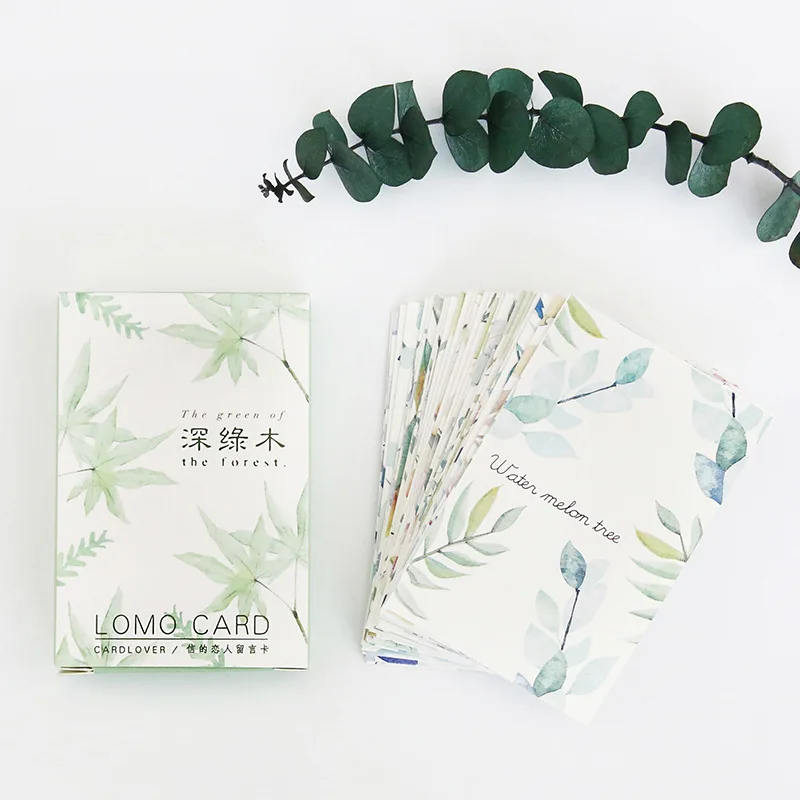 

28 sheets/Set Green Plant leaves Mini Postcard /Greeting Card/Message Card/ Kids Gift Postcard Kawaii Stationery