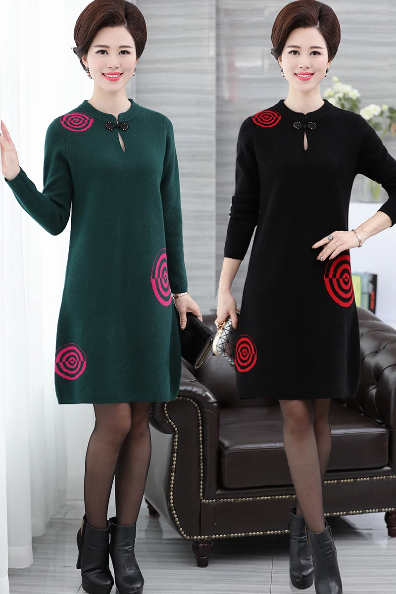 

2021 Spring and winter new lady wool sweater long sleeve sweater in the elderly mother loaded