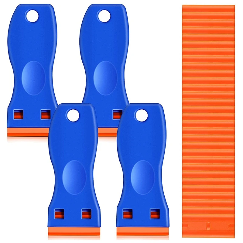 

Plastic Razor Blade Scraper, 4Pcs Scraper Tools With 100 Pcs Plastic Blades, Double Edge Razor Scraper Cleaning Remover