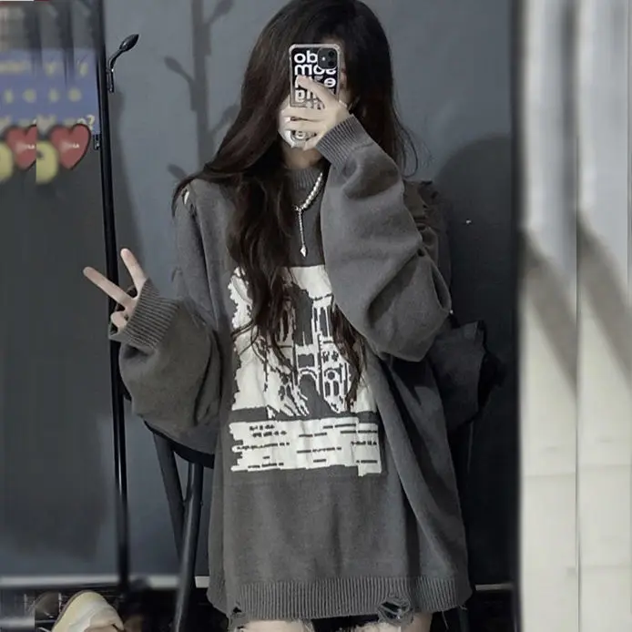 

Cartoon Castle Print Thickening and Fleece Unisex Pullover Sweater Streetwear Hoodie Hip Hop Matching Harajuku Women Winter Coat