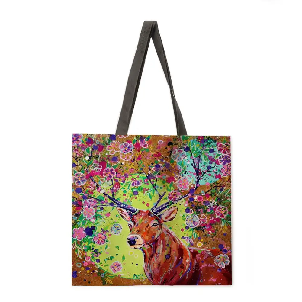 

Shopping bag beautiful flowers animal and plant printing tote bag shoulder bag ladies leisure handbag outdoor beach handbag