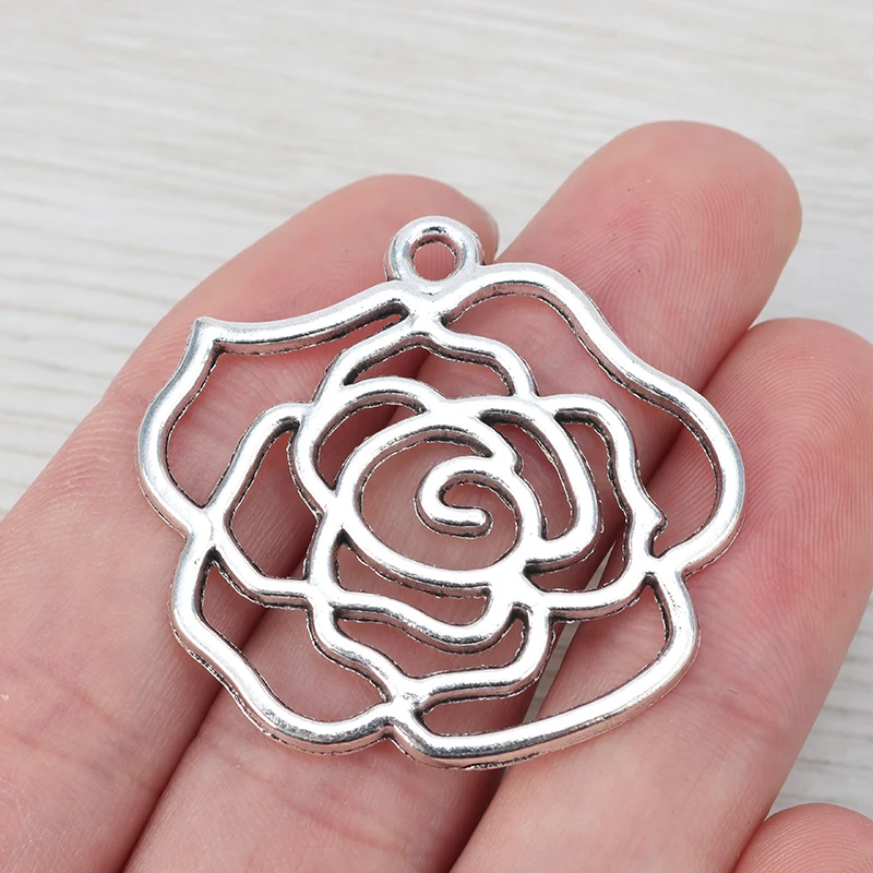 10 x большие открытые филигранные розовые Цветочные Подвески для ювелирных