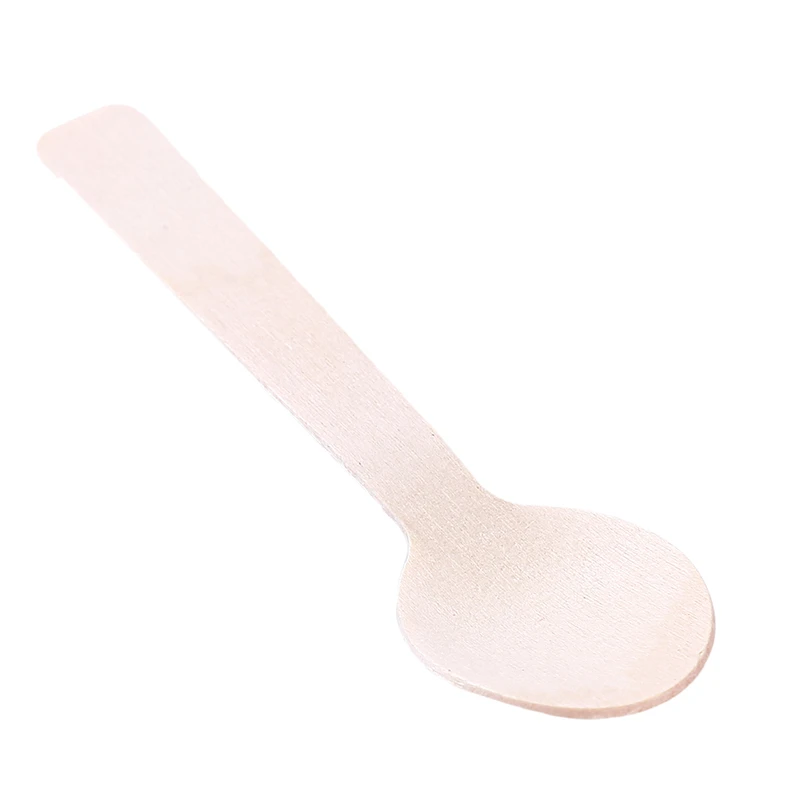 

100Pcs Disposable Wooden Spoon Mini Ice Cream Spoon Wood Western Dessert Scoop Wedding Party Tableware Kitchen Safe New