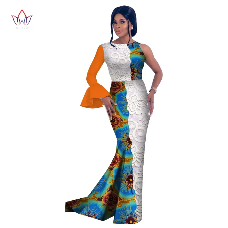 Африканский стиль модные африканские платья для женщин Vestidos кружевные pathwork Dashiki вечерние платья с круглым вырезом WY2630 - Цвет: 11