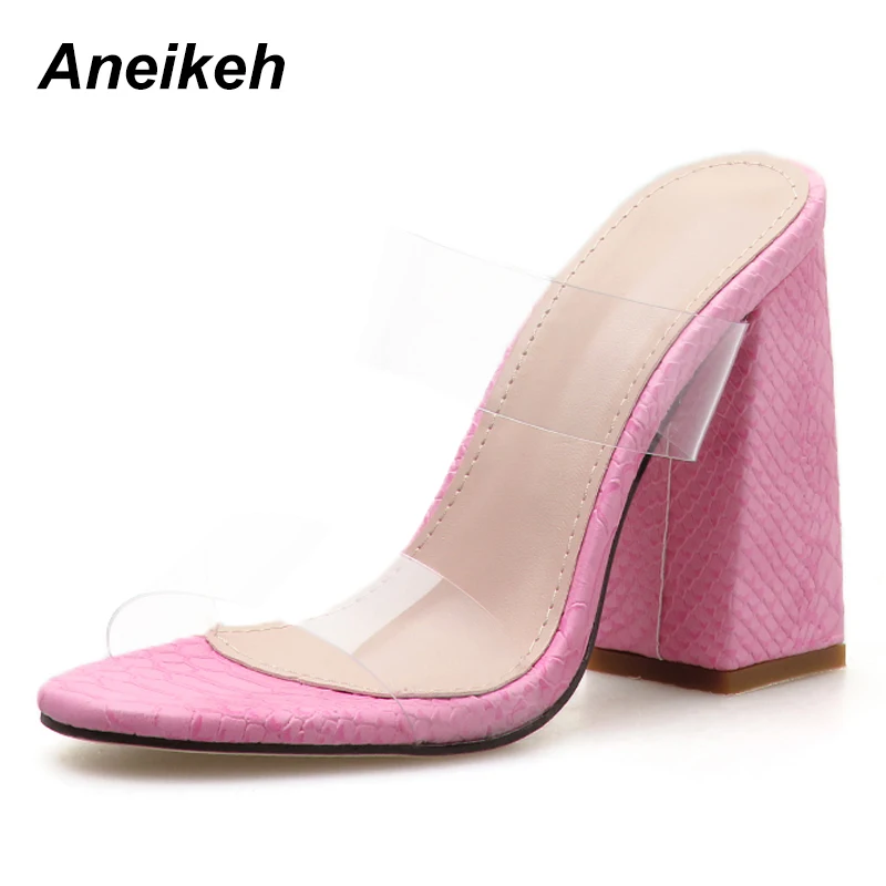 Pink Aneikeh/Новинка года; прозрачные босоножки из пвх; пикантные босоножки на тонком каблуке с открытым носком и кристаллами; женские босоножки на прозрачном каблуке; шлепанцы; туфли-лодочки - Цвет: Pink