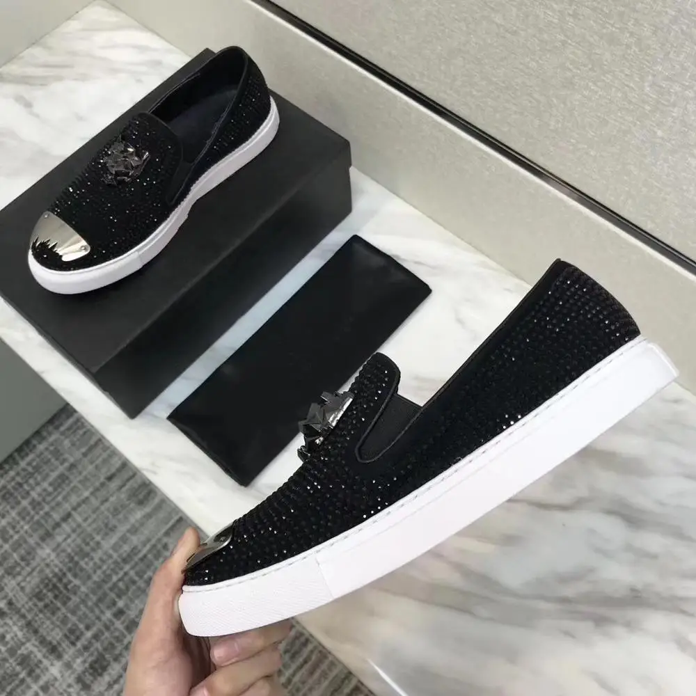 Мокасины мужские со стразами роскошные дизайнерские туфли для вождения без