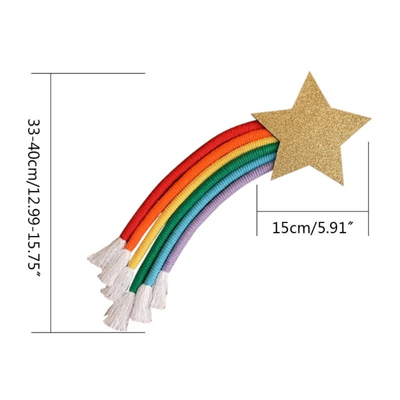 

H05C Nordic Hand-woven Macrame Lucky Star Rainbow Tapestry Christmas Hanging Decor
