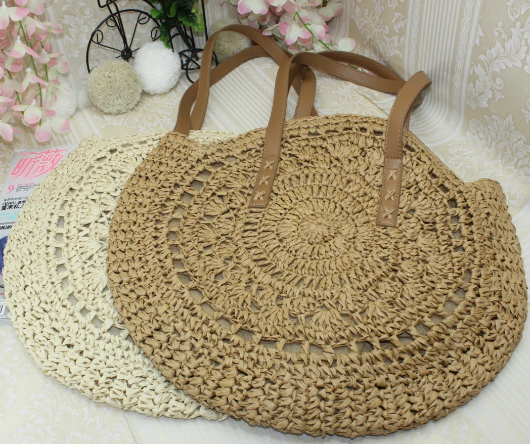 

Hand-woven Round Woman's Shoulder Bag Handbag Bohemian Summer Straw Beach Bag Travel Shopping Female Tote Wicker Bags