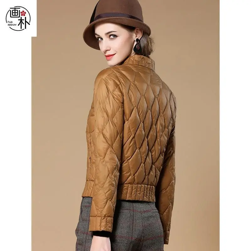 

Thin Lightweight Short Type Diamond Lattice Short-Height Cotton Coat Jacket Women 2021 Autumn and Winter New Leisure All -Matchi