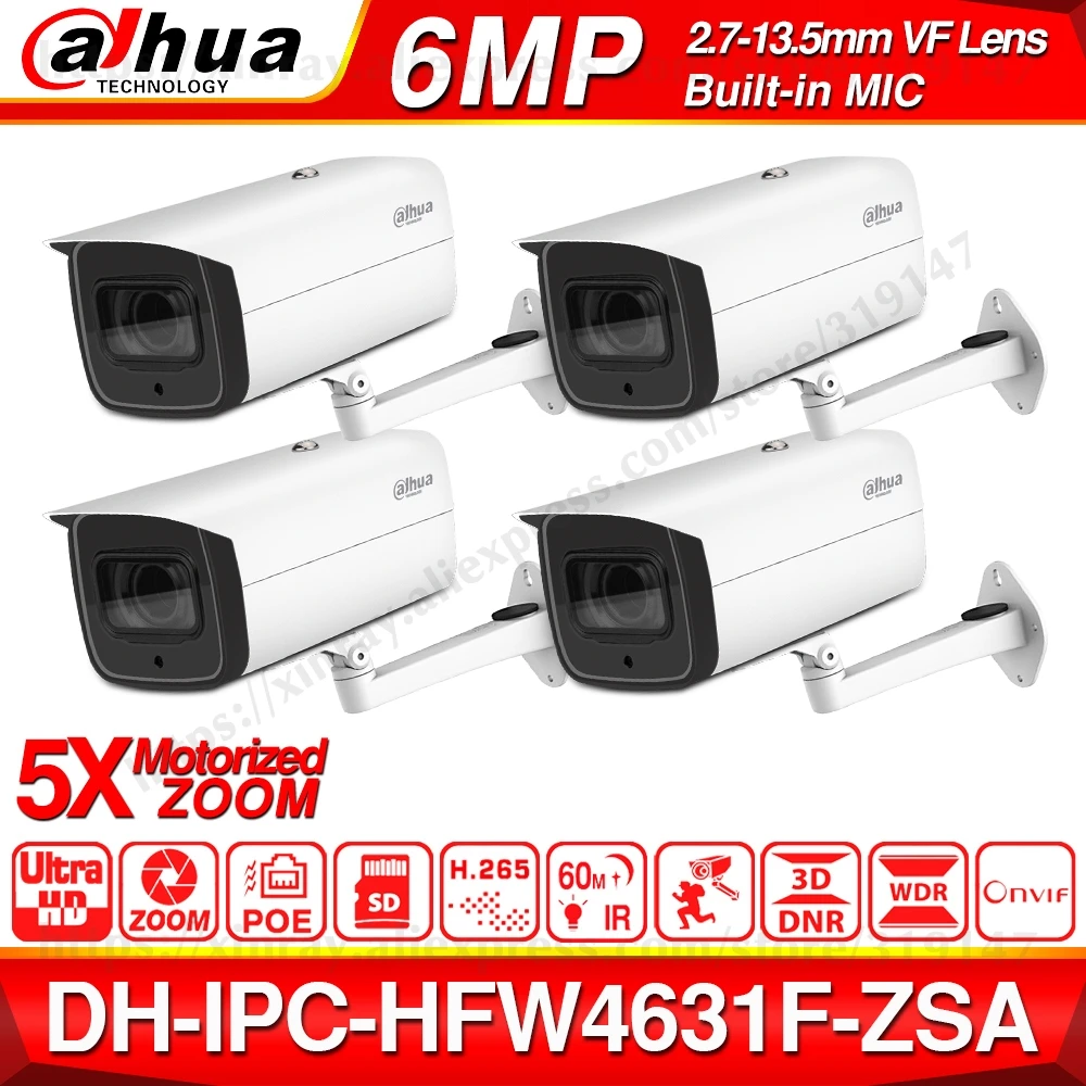 DH IPC-HFW4631F-ZSA 6MP сетевая ip-камера 2,7-13,5 мм VF объектив 60 м IR слот карты Micro SD встроенный микрофон IP67 IK10 4 шт./лот
