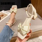 С бантом; Летние сандалии; Женская обувь; Вечерние женские туфли; Сезон лето; Женские босоножки с ремешком на застежке туфли на высоком каблуке с ремешком на щиколотке 4 см; Sandalia Feminina; Размеры vc827