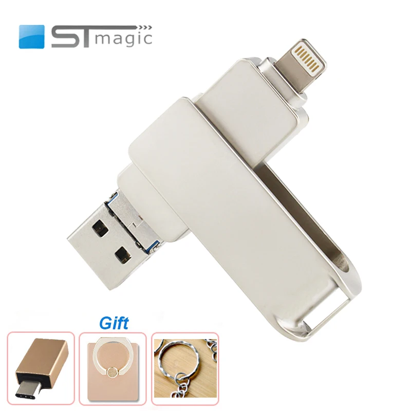 

STmagic 3 IN 1 USB Flash Drives 32GB 64GB 128GB 256GB Pendrive key lightning ios OTG Pen Driver for Adroid iphone pc Cle USB3.0