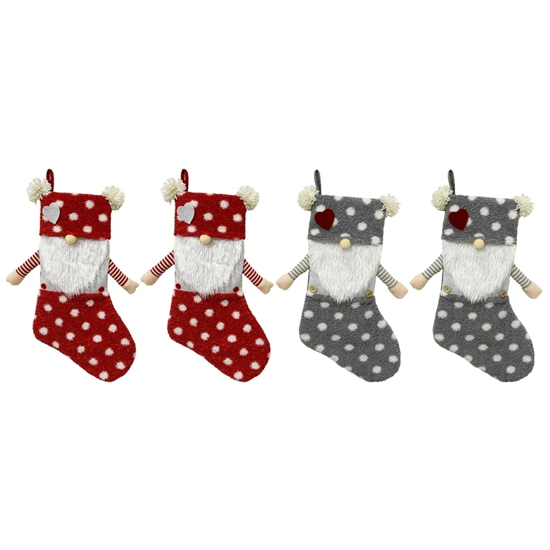 

Christmas Stockings, 4 Pack Faceless Elderly Home New Year Fireplace Candy Gift Bag Christmas Tree Decoration