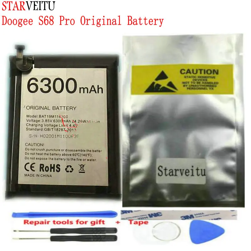 

Аккумулятор STARVEITU Для Doogee S68 Pro, 5,9 дюйма, аксессуары мобильный телефон, 6300 мАч, литий-ионные перезаряжаемые батареи с номером отслеживания