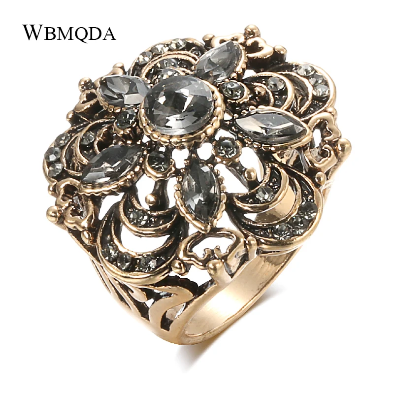 

Kinel Luxury Gray Crystal Flower Vintage Wedding Rings For Women Boho Punk Turkish Jewelery Bague Femme 2020 New