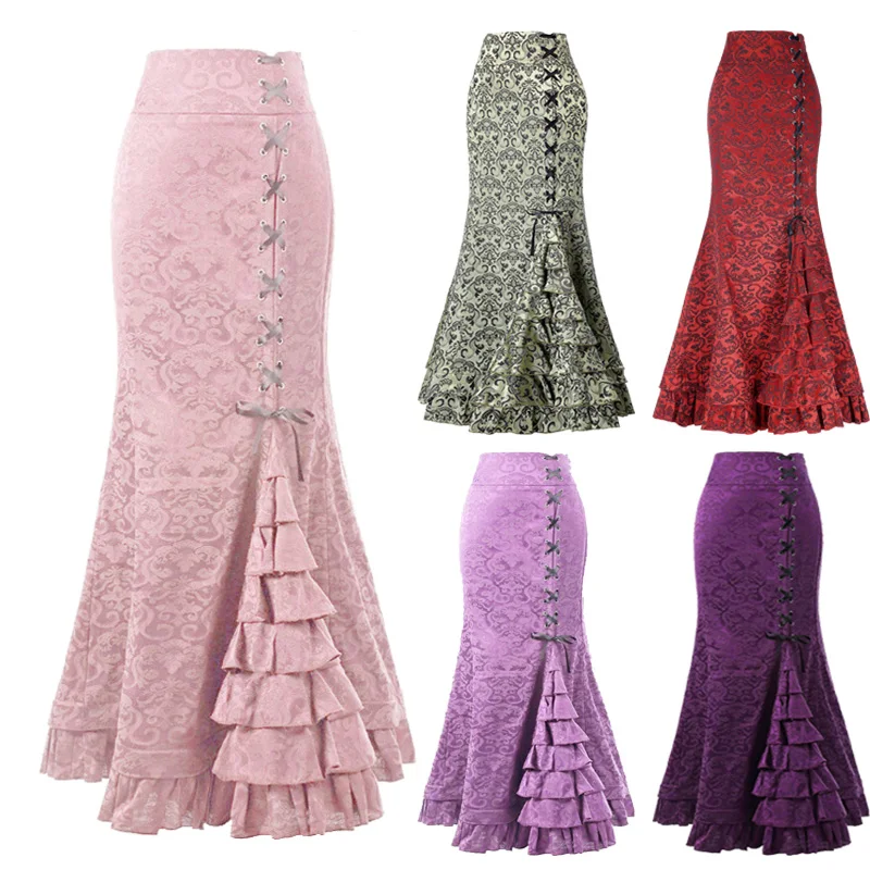 Готическая средневековая винтажная юбка рыбий хвост с высокой талией облегающая