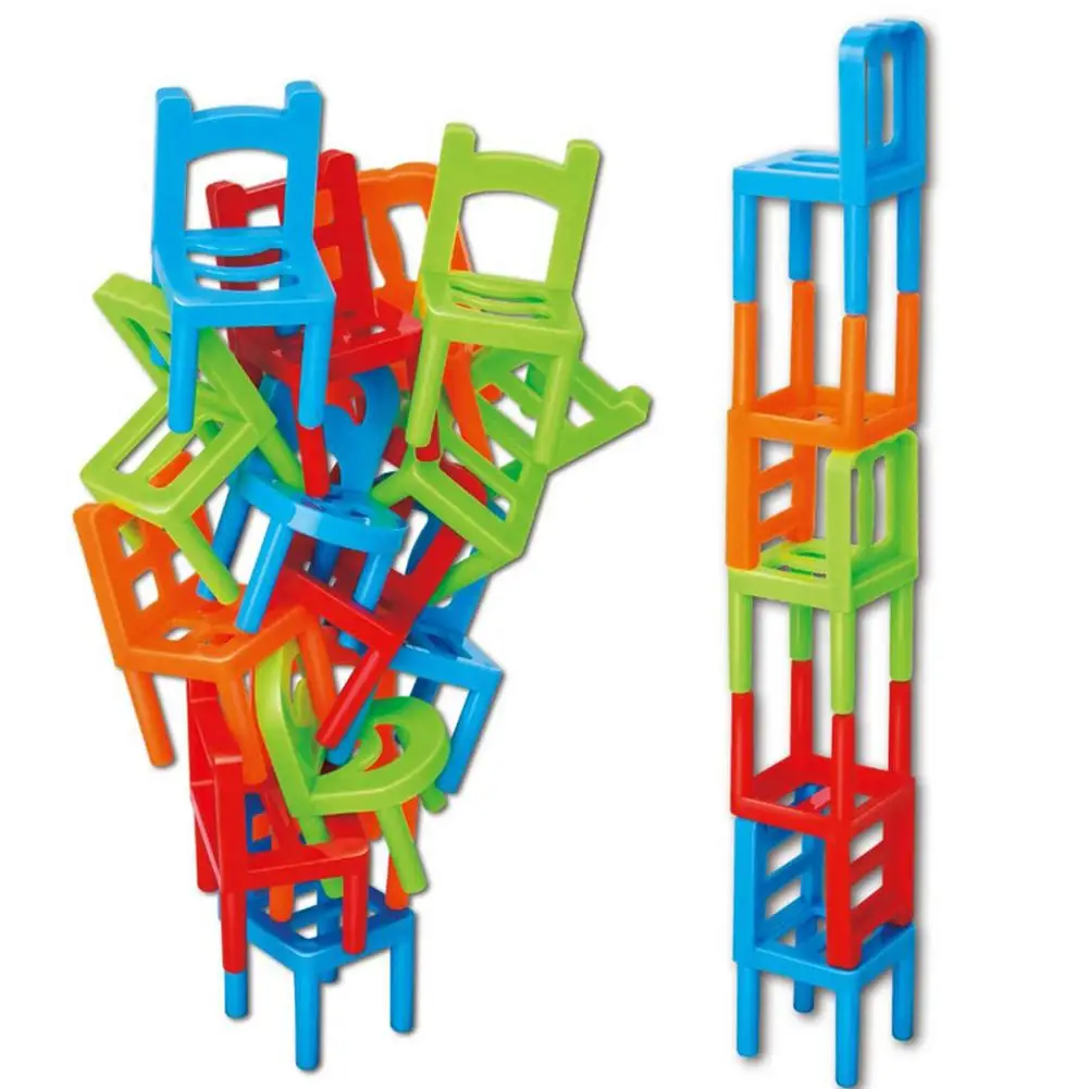 

16pcs Mini Chair Balance Blocks Toy Plastic Assembly Blocks Stacking Chairs Kids Educational Family Game Balancing Training Toy