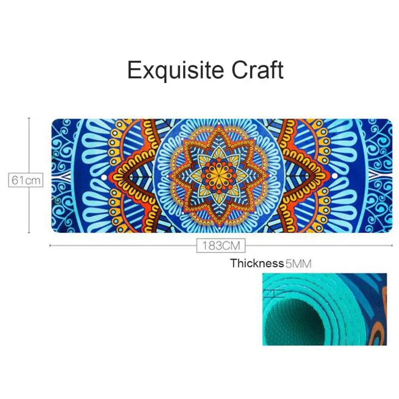 Нескользящий замшевый коврик для занятий йогой из ТПЭ с узором лотоса 5 мм | Спорт