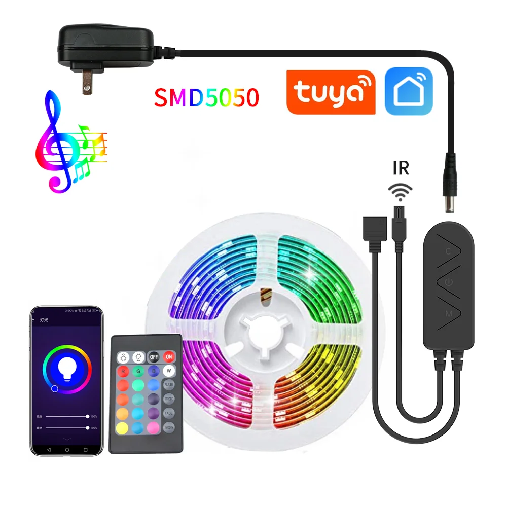 

Светодиодная лента RGB SMD5050, гибкая светильник полоска с ИК Wi-Fi контроллером, 12 В постоянного тока, 5 м